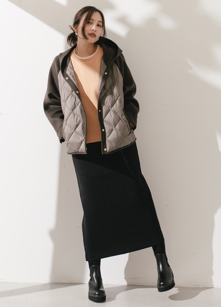 菱格紋拼接羽絨大衣      